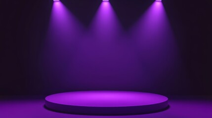 Aufkleber - Purple background wall studio room with spotlights casting shadows on the floor, featuring a dark violet backdrop and neon lighting, perfect for product presentations, exhibitions, or event showcases
