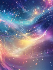 Aufkleber - Colorful abstract background with musical notes and cosmic elements. Generative AI