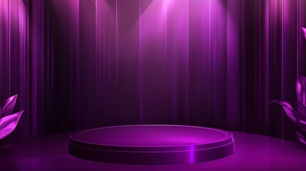 Aufkleber - Purple background wall studio room with spotlights casting shadows on the floor, featuring a dark violet backdrop and neon lighting, perfect for product presentations, exhibitions, or event showcases