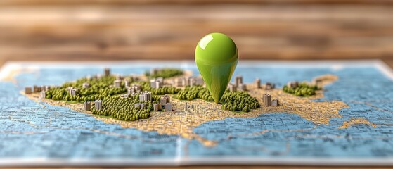 Poster - green pin marker on a city map with an abstract pin icon in the background showing location and tran