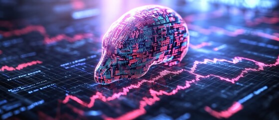 Poster - Brain shaped like human head symbolizing online trading stock market and investment concepts