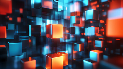 Poster - Abstract Cubes in Blue and Orange
