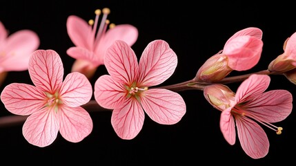 Wall Mural - Pink flowers, dark background, closeup, botanical