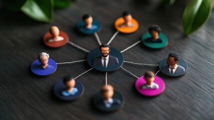 Poster - Miniature figures sitting on top of each other representing network communication and social interaction