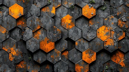 Canvas Print - Rusty hexagons, grunge texture, wall background