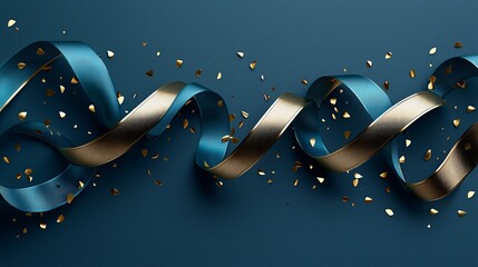 Poster - Teal and gold ribbons swirl, confetti backdrop, festive design