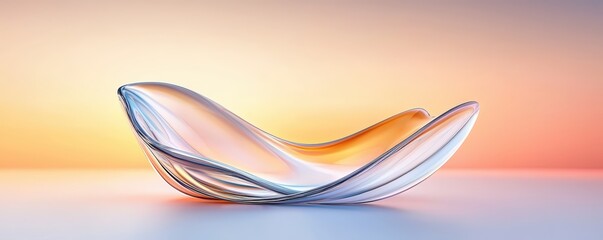 Poster - A sleek, modern glass sculpture with fluid shapes, reflecting light against a soft gradient background.