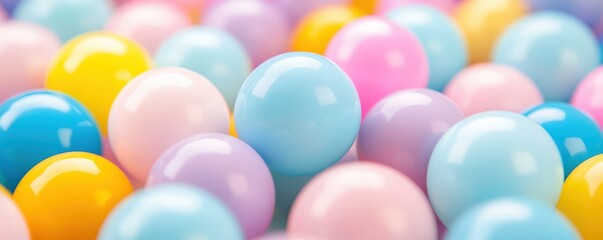 Poster - A vibrant collection of colorful, glossy balls in pastel shades, creating a cheerful and playful atmosphere.