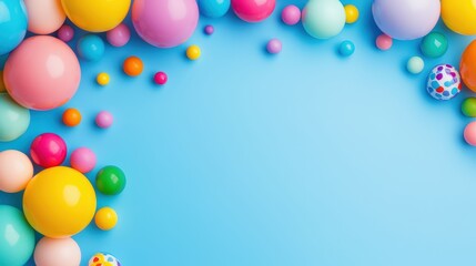 Poster - A vibrant collection of colorful balls arranged in a playful pattern against a soft blue background.