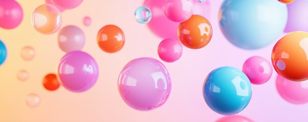 Poster - Colorful bubbles float against a soft gradient background, creating a whimsical and cheerful atmosphere.