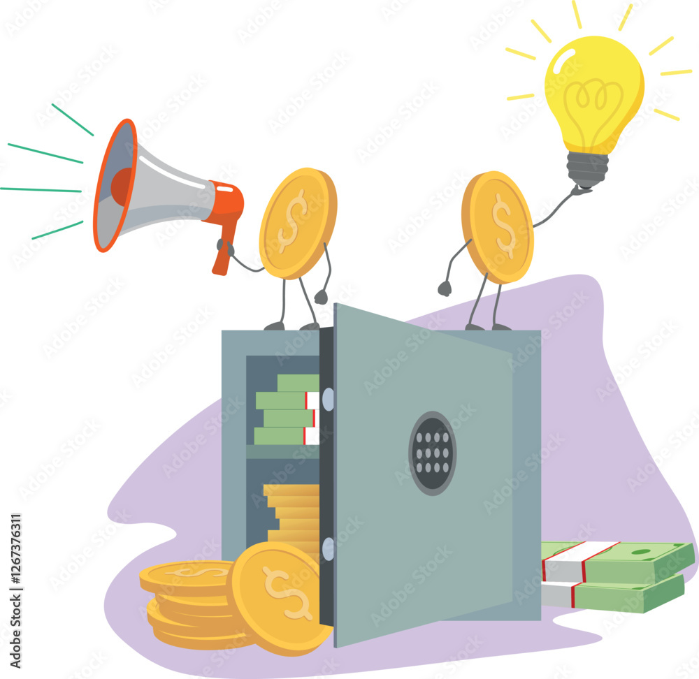 Open Safe Graphics Open safe with cash. Banknotes, cash gold dollars. Vector graphics ...