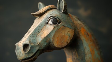 Wall Mural - The artistic beauty of wooden carved horses