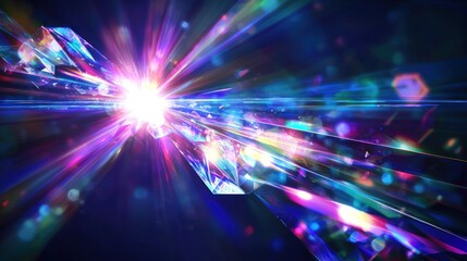 Wall Mural - Colorful light burst, abstract geometric shapes, digital art, glowing