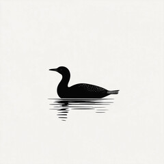 Elegant Black Silhouette of a Loon Swimming Peacefully on Water