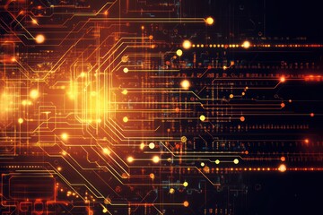 Poster - Abstract digital circuit design with glowing elements