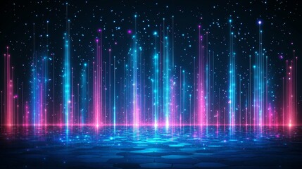 Poster - Abstract Neon Cyber Background With Glowing Blue And Pink Light Streaks, Vector Illustration