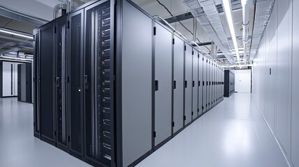 Poster - Modern Data Center Server Room Technology Infrastructure Network Servers Powerful Computing Technology Digital Technology Advanced Technology Data    