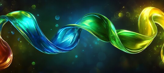 Canvas Print - a glowing turquoise and lime green ribbon of light on a dark background, digital illustration