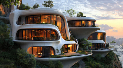 Poster - A futuristic cliff village.