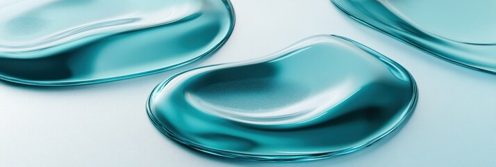 Leinwandbilder - Liquid droplets on a smooth surface reflecting light in a serene turquoise hue. Generative AI