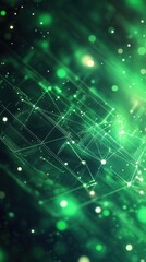 Poster - Abstract green network with glowing particles and lines