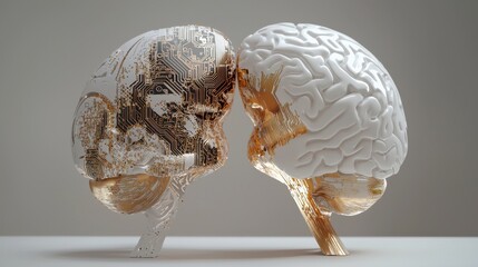 Poster - The merging of a digital brain with a biological one, representing the blend of artificial and human intelligence