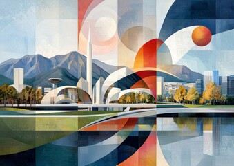 Poster - Vibrant colors and abstract geometric shapes combine to form a dynamic and modern visual composition