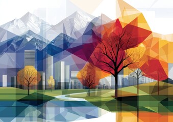 Poster - A modern and dynamic visual composition is formed by the combination of vibrant colors and abstract geometric shapes