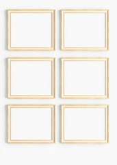 Mockup featuring six empty picture frames arranged in two rows of three all maintaining a consistent wall art mockup interior wall frame mockup art home empty modern decoration poster