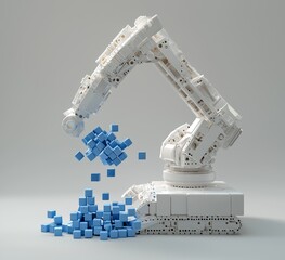 Poster - the robotic hand gathers a 3d cube, which is stock and isolated