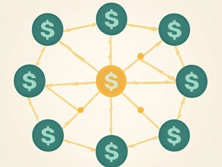 Poster - A conceptual illustration depicting a financial network with dollar signs interconnected by arrows, symbolizing economic flow and transactions