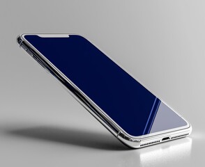 Poster - A contemporary white smartphone featuring a blue screen is positioned in isolation on a white backdrop, complete with a clipping path