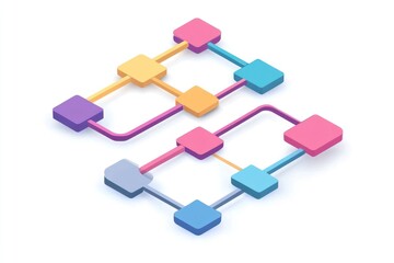 Poster - Colorful flowchart design illustrating interconnected processes with vibrant shapes, ideal for presentations or educational materials