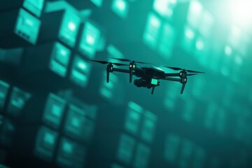 Poster - High-Tech Drone Delivering Packages in a Cyberpunk City Environment