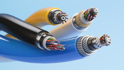 Aufkleber - Fiber optical internet cable of various types. Cross section layers structure of fiber cables.