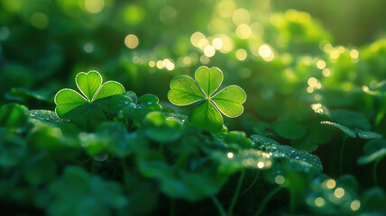 Wall Mural - happy saint patrick's day background with shamrock clovers, celebrating irish festival spirit
