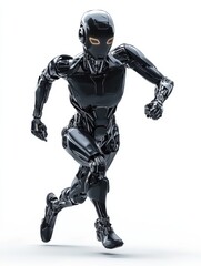 Poster - fullbody android running, dynamic motion, scifi elements, isolated on white background
