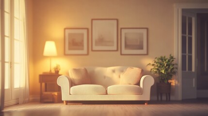 Wall Mural - background and interior concept - blurred living room with furniture at home