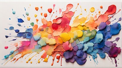 Poster - This artwork showcases a burst of colors, blending and overlapping in a lively abstract design. The composition features various hues splattering across a white canvas, creating energy and movement