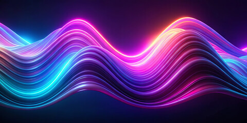 Poster - Colorful waves of light ripple across a dark background, showcasing shades of pink, blue, and purple. The fluid movement creates an energetic and captivating atmosphere