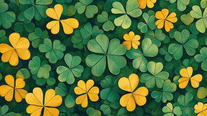 Wall Mural - st patrick's day shamrock four-leaf clover background with copy space for greeting message