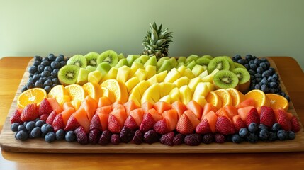 Wall Mural - Rainbow fruit platter, kitchen table, healthy snack (1)