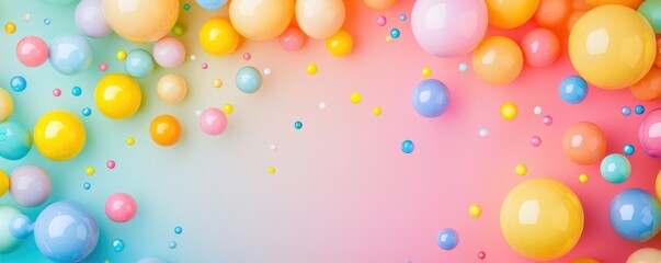 Poster - A colorful array of pastel-hued spheres and bubbles set against a soft gradient background, creating a cheerful and playful atmosphere.