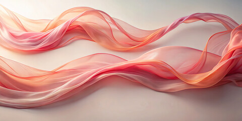 Poster - Delicate silk fabric in soft shades of pink and peach flows gracefully across a neutral background, creating a serene and artistic display that captivates attention