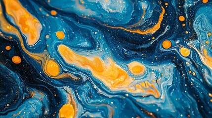 Poster - abstract blue, orange paint swirls, cosmic texture, art background