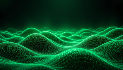 Fototapete - Intricate green waves undulate in a rhythmic pattern, producing a mesmerizing effect that evokes a sense of movement and energy. The digital design captivates with its depth and vibrancy