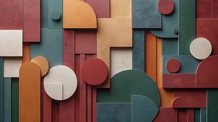 Wall Mural - Abstract geometric shapes, textured background, autumnal palette, design element