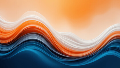 Poster - A striking composition of flowing waves showcases vibrant shades of orange, blue, and white, creating a harmonious blend of warm and cool colors that captivates the viewer