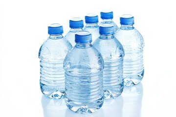 Poster - Refreshing mineral water bottles arranged on a clean white surface with bright lighting for a clean aesthetic