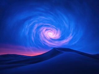 Poster - Cosmic swirl phenomenon desert landscape digital art nighttime aerial view abstract concepts